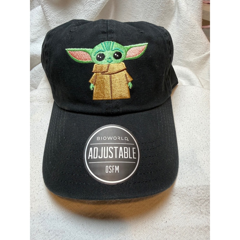 Star Wars Mandalorian Grogu Baby Yoda Black Adjustable Baseball Cap Bioworld NEW